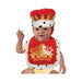Guagua con babero rojo Little Queen con ribete blanco de armiño y corona roja con dorado