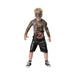 Disfraz de luchador zombie para niño, polera estampada, short negro, cinturón de campeón y máscara