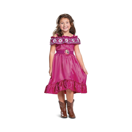 Disfraz de Lucky de Spirit para niña, vestido fucsia de satén con cuello con volantes