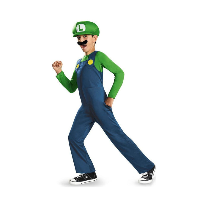 Disfraz de Luigi para niño, enterito azul y verde con gorro y bigote