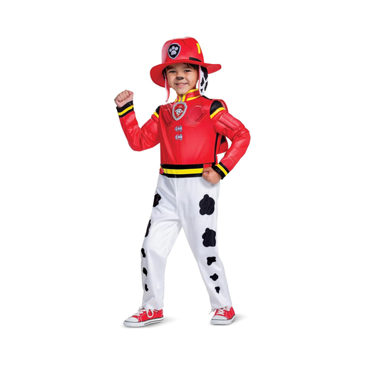 Disfraz de Marshall de Paw Patrol Deluxe para niño, traje rojo acolchado con pantalón blanco con manchas y gorro