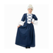 Niña con disfraz de Martha Washington, vestido largo azul con pechera blanca