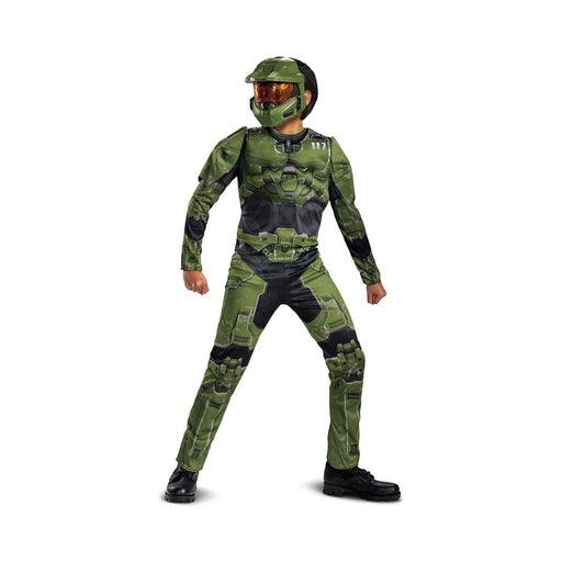 Disfraz de Master Chief Halo Infinite para niño, enterito verde con media máscara