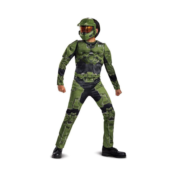 Disfraz de Master Chief Halo Infinite para niño, enterito verde con media máscara