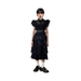 Disfraz Merlina baile niña, vestido negro con vuelos, cuello camisero y cinturón
