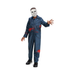 Disfraz de Michael Myers para niño, overol azul con manchas rojas y máscara blanca