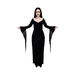 Disfraz de Morticia Addams para mujer, vestido largo negro con mangas acampanadas en punta
