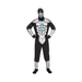 Disfraz ninja para adulto negro con armadura plateada y detalles luminosos azules en pecho y máscara