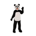 Persona con disfraz de panda de felpa negro y blanco con la cara descubierta