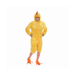 Hombre con disfraz de pollo amarillo con capucha