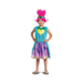 Disfraz de Poppy de Trolls para niña, vestido turquesa con corazón amarillo y falda morada, con tocado rosado con orejas