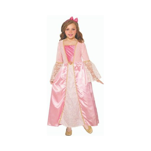 Disfraz de princesa Lacey para niña, vestido largo rosado con mangas de encaje, ribete dorado y cintillo con moño