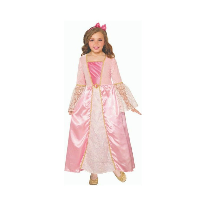 Disfraz de princesa Lacey para niña, vestido largo rosado con mangas de encaje, ribete dorado y cintillo con moño