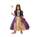 Disfraz de princesa real para niña con vestido largo morado y dorado, corpiño negro con lazos y mangas abullonadas