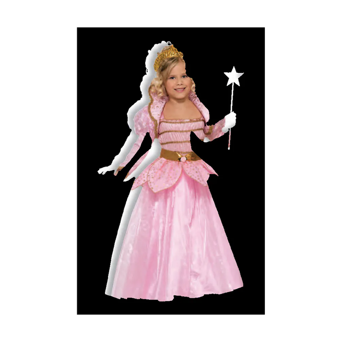 Disfraz de princesa rosada para niña con vestido largo, chaqueta de cuello alto y cinturón dorado