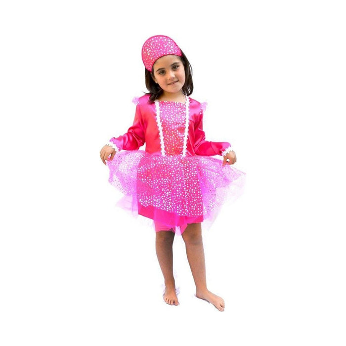 Disfraz de princesa rosado para niña con falda de tul brillante y tocado