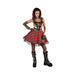 Disfraz punk para mujer, vestido con falda escocesa roja y corsé negro con parches