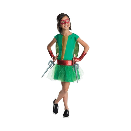 Disfraz de Rafael Tortugas Ninja para niña, vestido tutú verde con caparazón y antifaz rojo