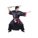 Hombre con disfraz de samurái: bata negra tipo kimono con puños rojos y dragón estampado, cinturón rojo y pantalón negro, con una espada que no viene incluida