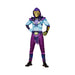 Disfraz de Skeletor para niño, enterito celeste y morado con capucha y máscara de calavera amarilla