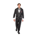 Disfraz de smoking para hombre, enterito negro con capucha y estampado de traje de gala con corbatín y flor roja