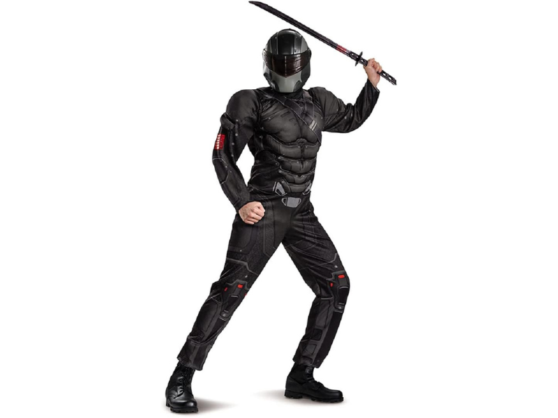 Disfraz de Snake Eyes G.I. Joe para adulto, mono negro con músculos acolchados y máscara tipo casco
