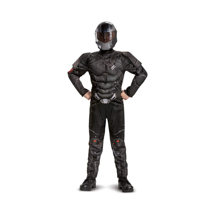 Disfraz de Snake Eyes G.I. Joe para niño, overol negro con músculos acolchados y máscara tipo casco
