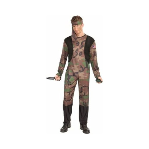 Disfraz de soldado para hombre, mono de camuflaje con chaleco negro adjunto y diadema de camuflaje