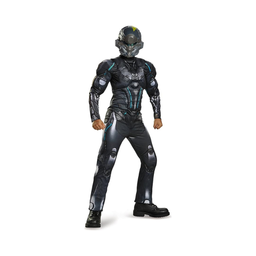 Disfraz Spartan Locke de Halo para niño, overol gris con músculos y máscara de casco