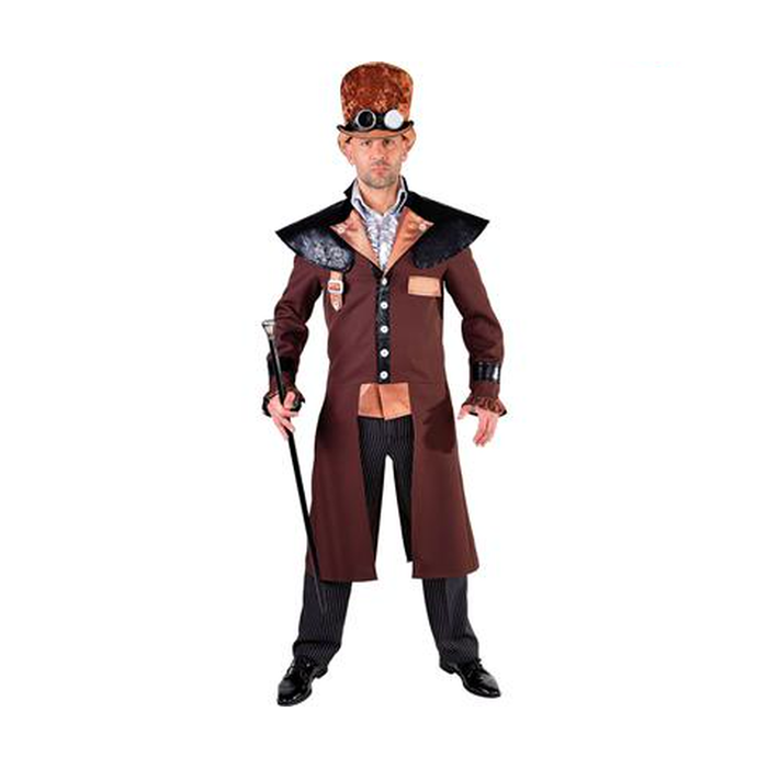 Hombre con disfraz steampunk de levita café