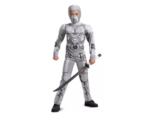 Disfraz de Storm Shadow G.I. Joe para niño, mono blanco y gris con músculos acolchados y máscara