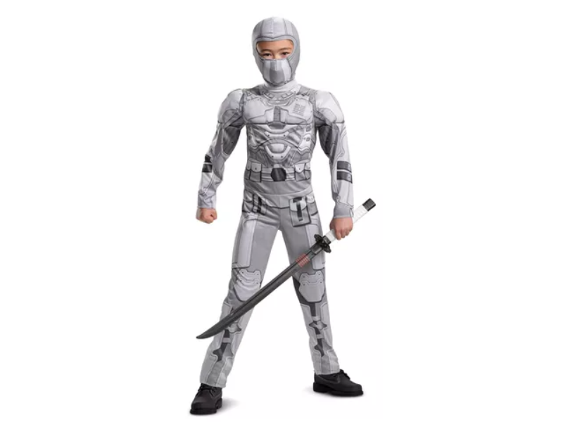 Disfraz de Storm Shadow G.I. Joe para niño, mono blanco y gris con músculos acolchados y máscara