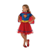 Disfraz de Supergirl para niña con vestido azul y rojo con tul, cinturón dorado y capa roja