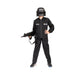 Disfraz SWAT infantil negro con chaleco con la palabra SWAT y casco