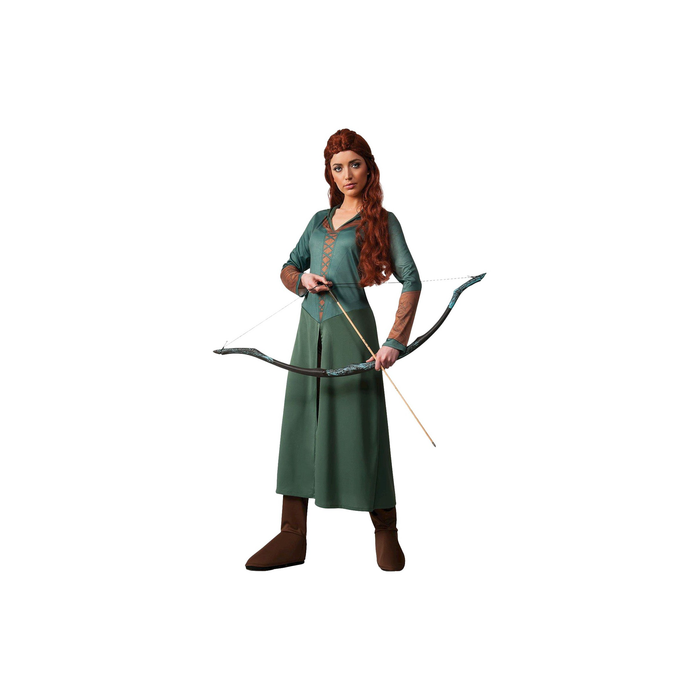 Disfraz de Tauriel de El Hobbit para mujer, vestido largo verde con mangas café y cubrebotas