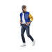 Disfraz de hombre lobo Teen Wolf para hombre con chaqueta universitaria azul de mangas amarillas y máscara de hombre lobo