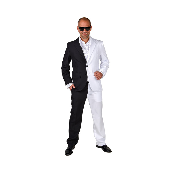 Disfraz de traje para hombre mitad negro y mitad blanco, chaqueta y pantalón