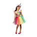 Niña con disfraz de unicornio arcoíris: vestido de tul de colores, alas y cintillo con cuerno
