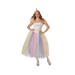Disfraz de unicornio para mujer con vestido de corpiño blanco y falda larga de tul en tonos pastel
