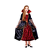 Disfraz de vampiresa gótica para niña, vestido largo negro y rojo con cuello alto rojo, mangas de encaje y detalles dorados