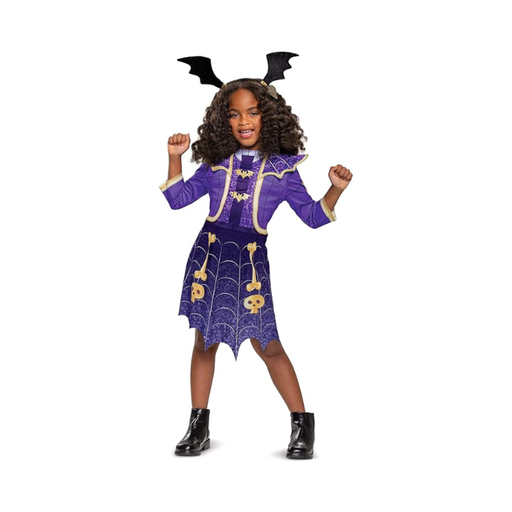Disfraz de Vampirina Ghoul Girls Tour para niña, vestido morado con detalles dorados y tocado de murciélago
