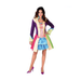 Mujer con vestido de colores y chaqueta larga
