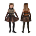 Niña con vestido de leopardo y falda de tul café, de frente y de espalda