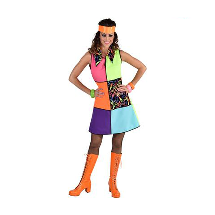 Mujer con vestido de colores neón años 60