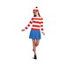 Disfraz de Wenda para mujer, camisa a rayas rojas y blancas, falda azul, gorro con pompón y gafas