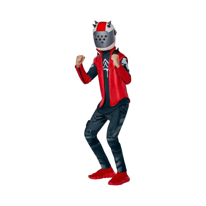 Disfraz de X-Lord Fortnite para niño, enterito rojo y gris con máscara casco