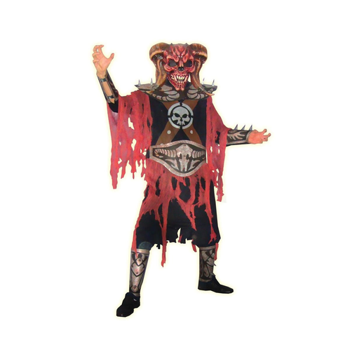 Hombre con disfraz de zombie diablo rojo