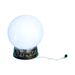 Esfera mágica blanca iluminada con luz LED sobre base plateada decorada