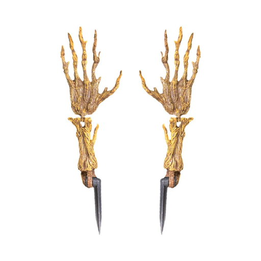 Estacas decorativas con forma de mano y antebrazo de esqueleto color hueso con punta de estaca negra