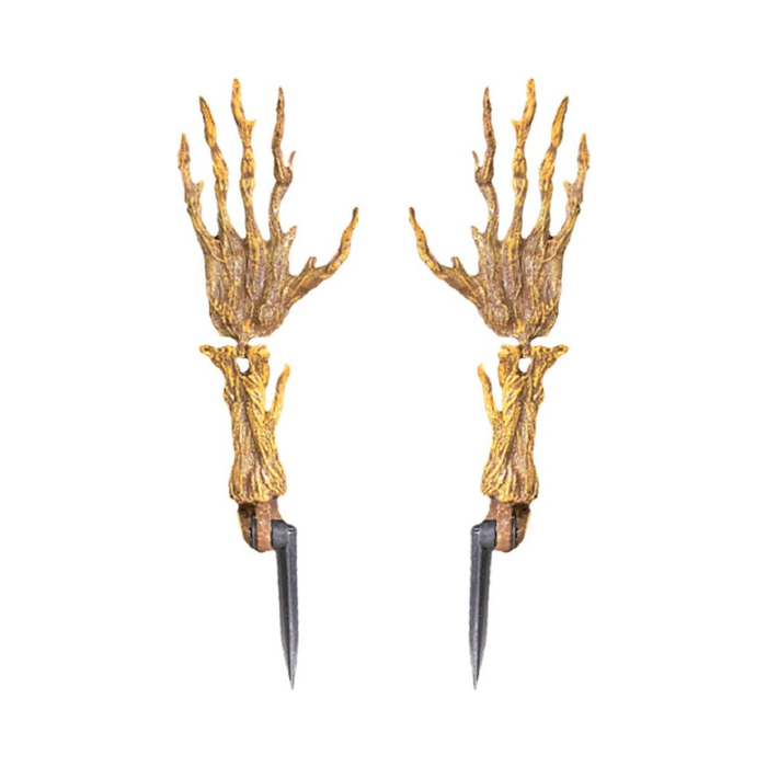 Estacas decorativas con forma de mano y antebrazo de esqueleto color hueso con punta de estaca negra